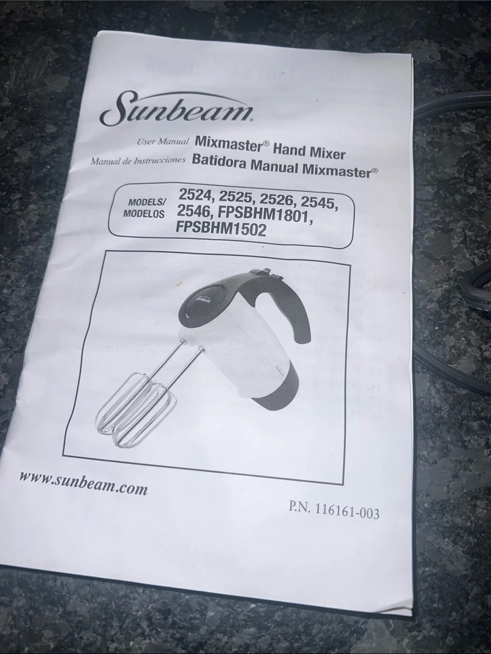 Sunbeam Hand Mixer in White and Black with Manual and Beaters. Exc condition